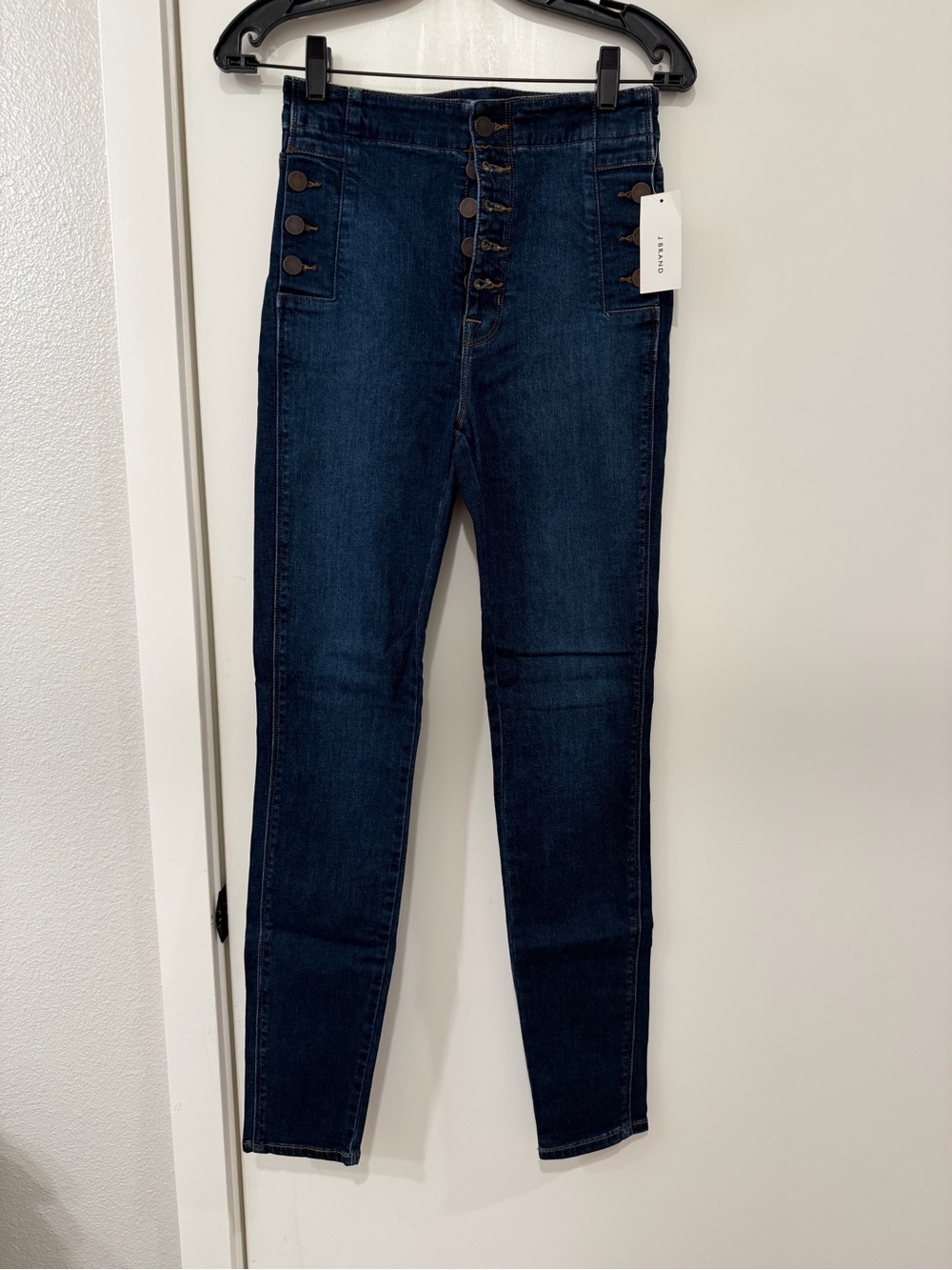 NWT J Brand Natasha Dark Blue High-Waist Button-Front Skinny Jeans 26